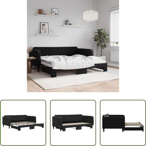 vidaXL Sofa-Bett - Tagesbett Ausziehbar Schwarz 90x190 cm Samt (1/5)