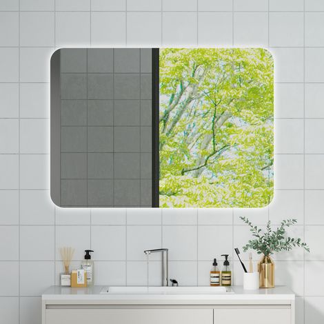 OCEAN Specchio da bagno con LED 100x70cm,Dimmerabile,Memoria,IP44, Vetro HD,Doppio interruttore,Orizzontale/Verticale (1/5)