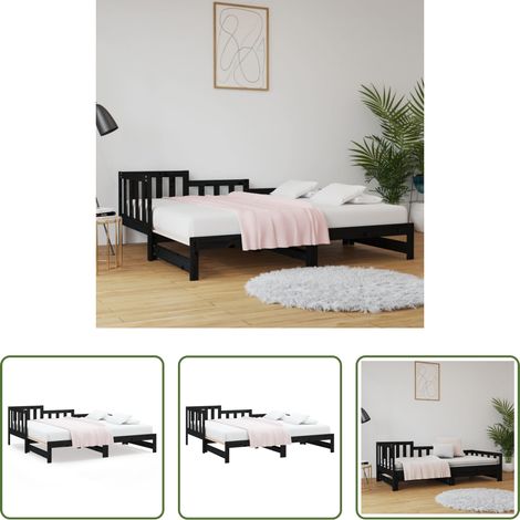 vidaXL Ausziehbares Tagesbett -  Tagesbett Ausziehbar Schwarz 2x(80x200) cm Massivholz Kiefer