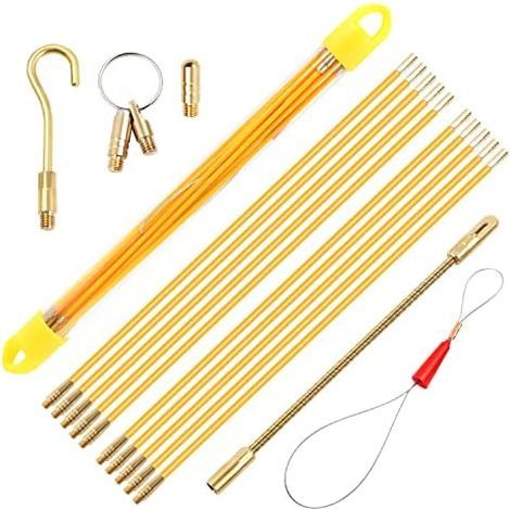 Lot de 10 tirettes de câble avec ressort de guidage pour pose de câbles et courant domestique (330 mm, jaune) (1/5)