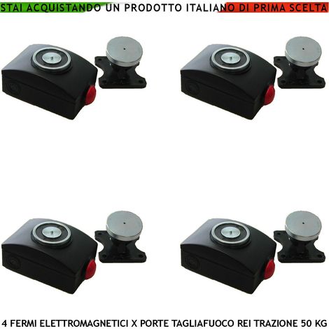 FERMAPORTA TAGLIAFUOCO REI NERO 4 PEZZI FORZA DI TRAZIONE MAGNETE 50 KG ANTINCENDIO ALIMENTAZIONE 22/28 VCC