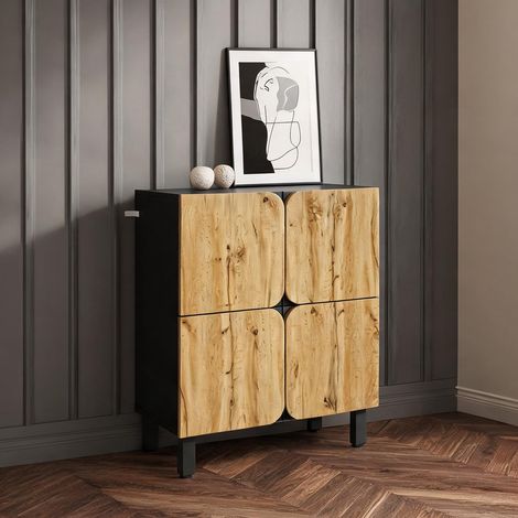Armoire à chaussures 80 x 38,5 x 95 cm en MDF noir et naturel (1/5)