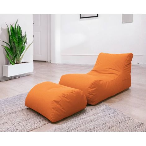 Dmora Chaise longue de salón moderno, Made in Italy, Sillón con reposapiés de nailon, Puf tapizado para dormitorio, 120x80h60 cm, Color naranja, con embalaje reforzado (1/3)