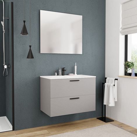 Ceramia 80 cm, Neue zusammengebaute Badezimmermöbel, FSC-zertifiziert, Perlgrau (CERAMIA-4LG80)