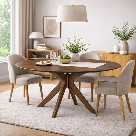 Table à manger ovale 180x110x75 cm noyer - LYXO (1/5)