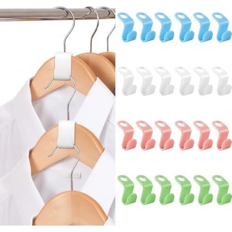 Lot de 30 connecteurs pour cintres - Crochets de cintre en plastique multicolores (accessoire gain de place)
