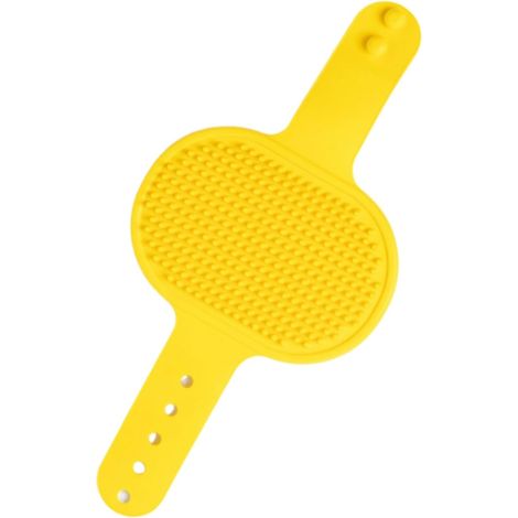 Brosse de bain en silicone pour chiens – Brosse douce pour le bain et le toilettage des animaux – Brosse à shampoing pour chiens, chats et chiots – Sangle ajustable (jaune) (1/5)