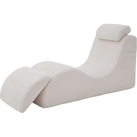 Fauteuil de relaxation en velours côtelé beige, siège ergonomique compact avec poche latérale et coussin amovible, pour salon ou lecture  CHICFURN (1/5)