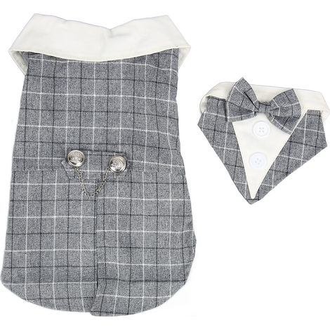 Costume de mariage pour animaux de compagnie, élégant, smoking formel pour chien, pour Halloween, fête d'anniversaire, à carreaux, gris XL (1/5)