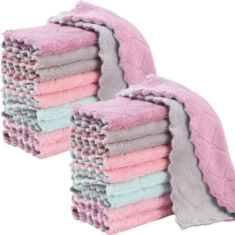 Lot de 20 torchons de cuisine,chiffons en polaire corailultra-doux et absorbants, chiffons de nettoyage en microfibre de soie corail (1/5)