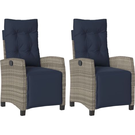 Reclining Garden Chairs 2 pcs with Footrest Grey Poly Rattan vidaXL (1/5)