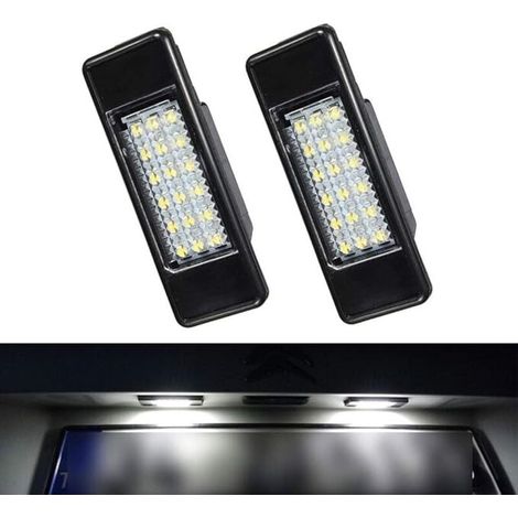 Lot de 2 éclairages de plaque d'immatriculation à LED, Canbus sans erreur, blanc 6000 K, 18 SMD, pour Peugeot 106 1007 207 307 308 3008 406 407 508 806 Citroën C2 C3 C4 C5 C6 DS3 (1/4)