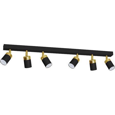 Plafonnier barre 6 spots GU10 noir/or Milagro Joker