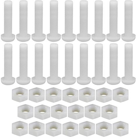 Lot de 20 boulons hexagonaux M8 x 50 mm en nylon à tête cylindrique cruciforme isolée en plastique blanc pour meubles, machines, bricolage (1/5)
