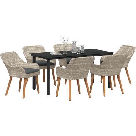 Maison Exclusive - Set da Pranzo per Giardino 7 pcs Grigio chiaro polyrattan