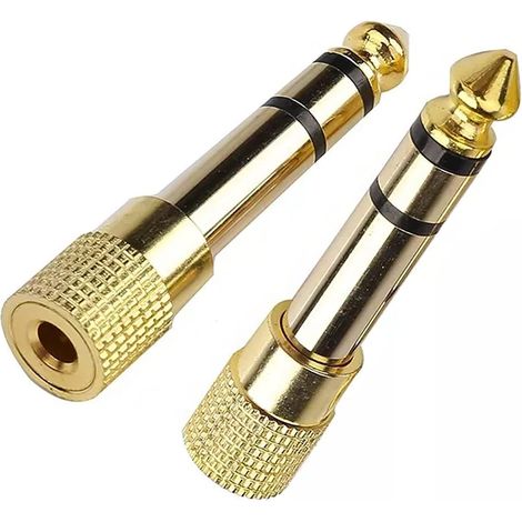 2 pezzi adattatore jack da 6,35 mm a 3,5 mm in rame puro placcato oro 24K Jack grande Jack piccolo - Jack grande a Mini Jack - Spina stereo da 6,35 mm maschio a 3,5 mm femmina per cuffie pianoforte