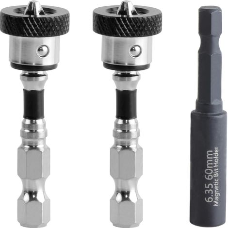 Lot de 3 embouts magnétiques 1/4" avec 1 porte-embout pour plaque de plâtre - Embouts de tournevis avec positionnement pour plâtre et cloison sèche - 50 mm (1/5)