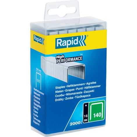RAPID - Agrafes Acier Inoxydable en fil plat n°140/16mm - Boîte polypro 2000 - Fixation de l'isolation, tissu, décoration, bois tendre, plastique mince, extérieur - (5000091)