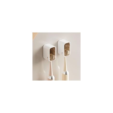 Lot de 2 Supports de Brosse à Dents muraux pour Salle de Bain, Autocollants Solides avec Couvercle, Organiseur de têtes de Brosse à Dents pour la Famille, Marron