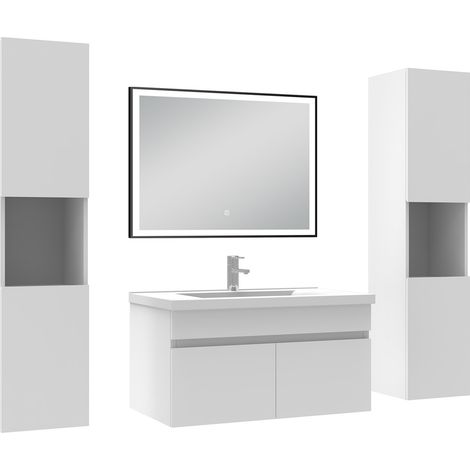 Océan Meuble simple vasque 80cm avec colonne et miroir 3 couleurs et dimmable blanc (1/5)