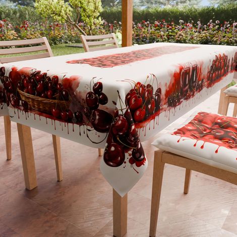 Nappe Anti-Taches Rectangulaire (140 x 180 cm) Couvre-Table de Cuisine, Motif Cerises, X6 Places, 100% fabriquée en Italie (1/5)