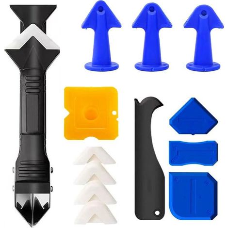 Kit 3 en 1 d'outils de calfeutrage en silicone – Grattoir à joints, buse d'étalement, applicateur de mastic et outils de finition pour retirer le calfeutrage (1/4)