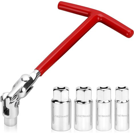 Ensemble de clés à bougie, 14 mm, 16 mm, 18 mm, 21 mm, Ensemble de clés à bougie universel en T pour voiture et moto (1/5)