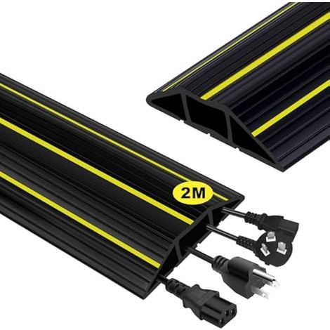 Protège-câble de sol, 2 m (6,5 pi) robuste, 3 canaux, caoutchouc extérieur, flexible et découpable, anti-chute.
