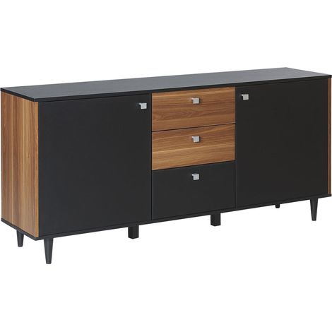 Aparador negro con tablero de partículas de madera oscura 3 cajones 2 puertas Kuro