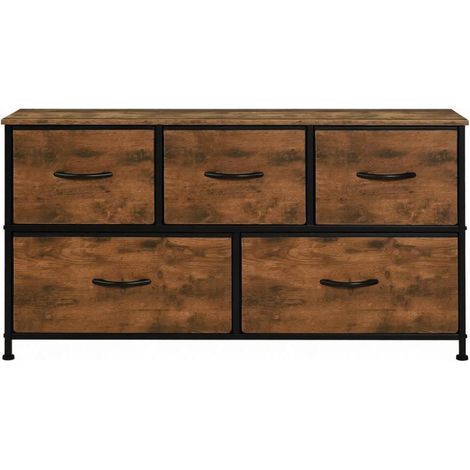 Buffet industriel vintage à 5 tiroirs, 100 x 30 x 54 cm, marron (1/5)