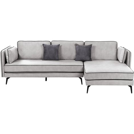 Sofá esquinero de terciopelo gris claro negro izquierdo cojines respaldo Altan (1/5)