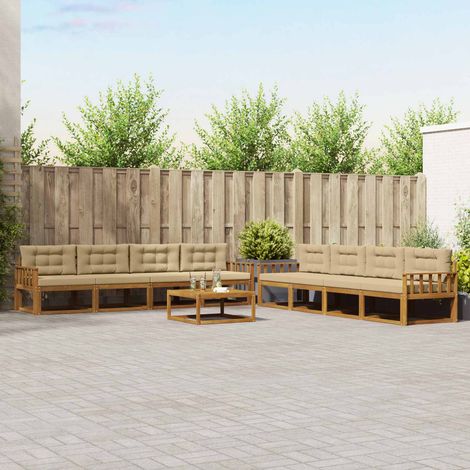Outdoor-Sofagarnitur mit Kissen 9 pcs Natur und Beige