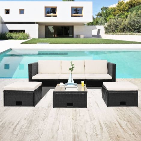 Salon de jardin 4 pcs Contemporain, Ensemble repas de jardin, avec coussins Résine tressée Noir OIB4977E (1/5)
