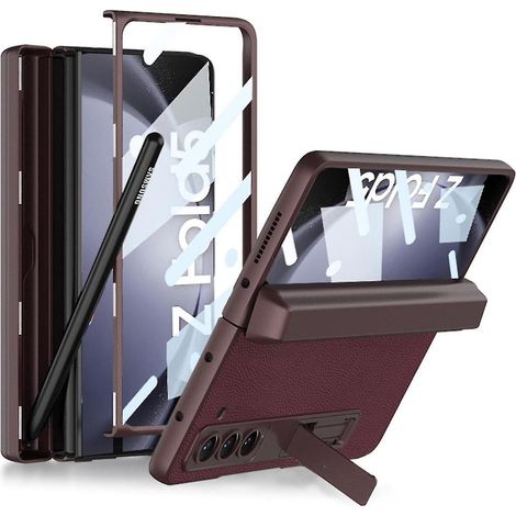 Étui pour Samsung Galaxy Z Fold 5 avec porte-stylet intégré et charnière magnétique, protection d'écran bordeaux (1/5)