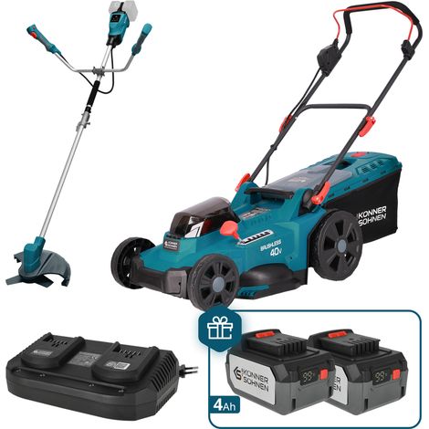 Pack d'entretien du gazon sur batterie Könner & Söhnen KS 43LM-BCT40V-SET, Tondeuse 43 cm + Coupe-bordures, 40V