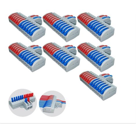 Bornes de Connexion, Bornes de Lustre Enfichables, 7pièces 2 en 12 sorties Rapide Connecteurs électriques, Connecteurs de fils compacts pour circuit