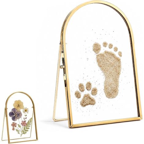 Marco de recuerdo para bebés y mascotas, marco de fotos prensado con doble panel flotante, kit de huellas y manos de bebé, marco conmemorativo de huellas (4 x 6 pulgadas) (1/5)