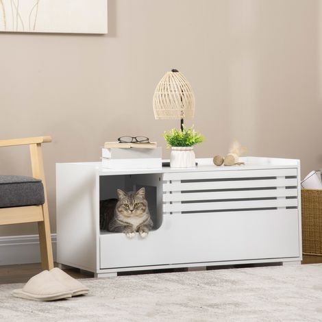 PawHut Katzenschrank mit 2 Regalen 2-in-1 Design Magnettür Weiß
