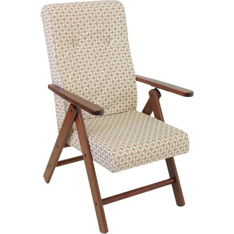 Poltrona Linosa Regolabile 4 Posizioni in Legno di Faggio Noce e tessuto fantasia beige – Design e Relax Quotidiano