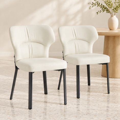 Lot de 2 chaises de salle à manger beige en cuir régénéré, dossier et assise rembourrés, structure en métal noir, hauteur d'assise 48 cm, pour cuisine, salon ou espace – CHICFURN (1/5)
