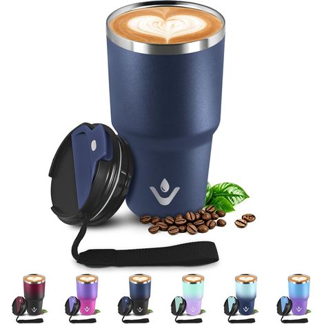 Mug Isotherme 600ml 20oz, Thermo Café Réutilisable Acier Inoxydable 304, sans BPA, Tasse à café Double Paroi, Tumbler Gobelet Isotherme pour École, Sport, Bureau, Gym, Yoga, Camping, Randonnée (1/5)