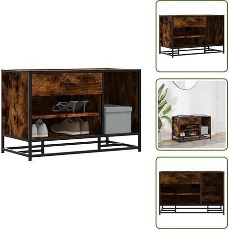 vidaXL Schuhbank Räuchereiche 80x40x53,5 cm Holzwerkstoff und Metall (1/5)