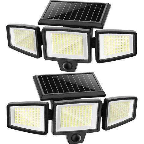 Lot de 2 lampes murales solaires avec détecteur de mouvement, 210 LED, IP65, énergie solaire, couleur noire (1/5)