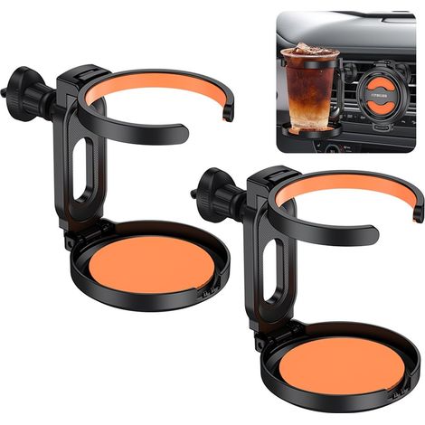 Lot de 2 porte-gobelets pliables adaptés voiture fixation grille aération réglable pour café soda boissons (1/5)