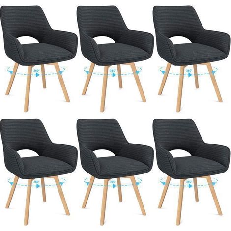 WAFTING Lot de 6 Chaises de Salle à Manger Pivotantes avec Accoudoirs, Fauteuil Rembourrées avec Dossier en Velours,Noir