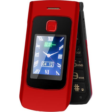 Téléphone portable à clapet F301 pour personnes âgées, double écran, grandes touches, grande capacité, double emplacement pour carte SIM, longue autonomie, 100-240 V (1/5)