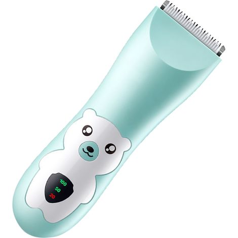 Tondeuse à cheveux pour bébé ultra silencieuse, coupe précise, sans fil, rechargeable, étanche, motif dessin animé, avec 2 peignes de guidage. (1/4)