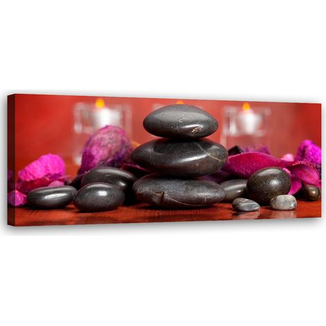 Tableau sur toile Pierres zen sur fond rouge 90x30 (1/5)