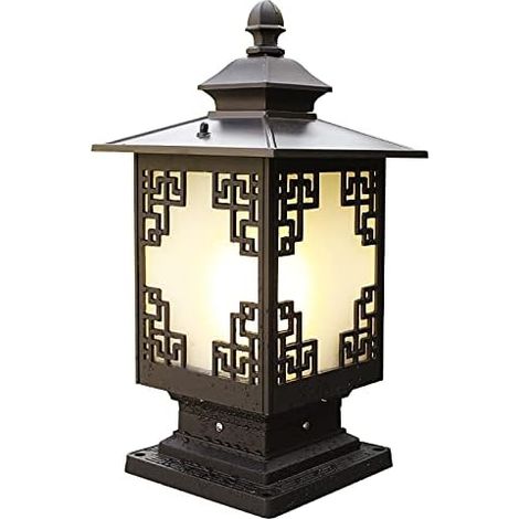 Lámpara de pie de columna retro, luz exterior, linterna de vidrio de aluminio impermeable, estilo europeo, lámpara de base de columna Stigma E27, poste de puerta de césped de jardín, jardín de villa