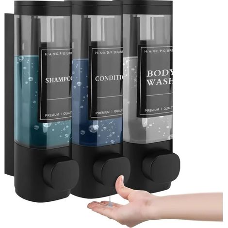 Lot de 3 distributeurs de savon, fixation murale, sans perçage, pour lavabo, salle de bain, gel douche, 300 ml,lotion pour cuisine et salle de bain (1/4)